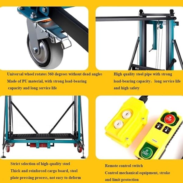 Elektrische Gerüsthebebühne, mobile rutschfeste Hebetischleiter, 500 kg Tragkraft, für Deckenreinigung und Malerarbeiten (Höhenverstellung: 5 m) - Image 6